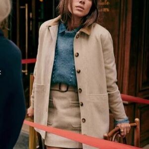 Sezane Taupe Wool Belted Mini Skirt, EU Size 34